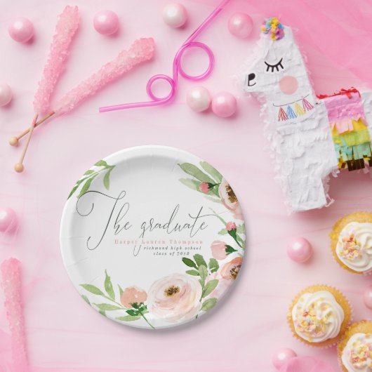 大学院の赤面の水彩画の花柄 ペーパープレート (パーティー)