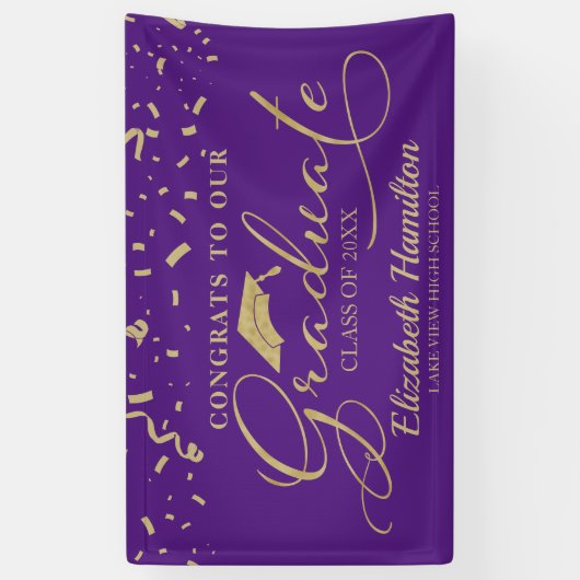 大学院の金ゴールドと紫へのおめでとう 横断幕 (縦)