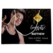 大学院の黒い金ゴールド紙吹雪写真 ラージペーパーバッグ (正面)