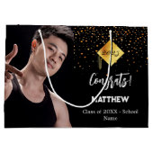 大学院の黒い金ゴールド紙吹雪写真 ラージペーパーバッグ (裏面)