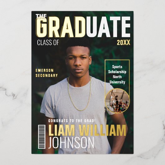 大学院はっきりしたカスタム写真雑誌の表紙 箔招待状 (正面)