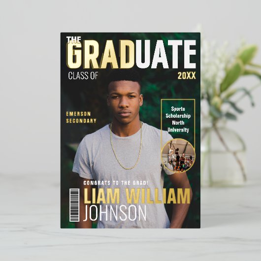 大学院はっきりしたカスタム写真雑誌の表紙 箔招待状 (立ち正面)