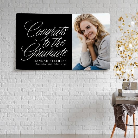 大学院へのおめでとうブラックフォトの卒業 横断幕