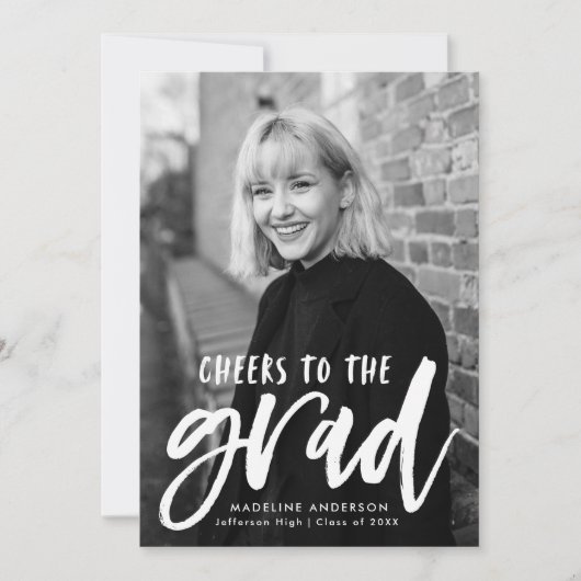 大学院への応援紫の写真卒業 案内状 (正面)