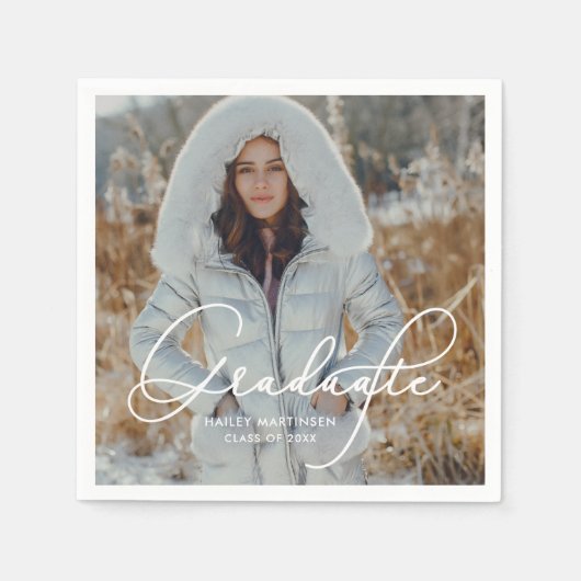 大学院エレガントの写真と名前のスクリプト スタンダードカクテルナプキン (正面)