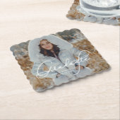 大学院エレガントの写真と名前のスクリプト ペーパーコースター (アングル)