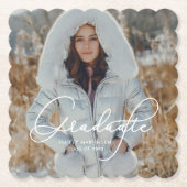 大学院エレガントの写真と名前のスクリプト ペーパーコースター (正面)