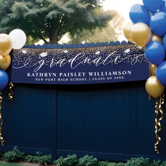 大学院エレガントスクリプト金ゴールド紙吹雪卒業 横断幕