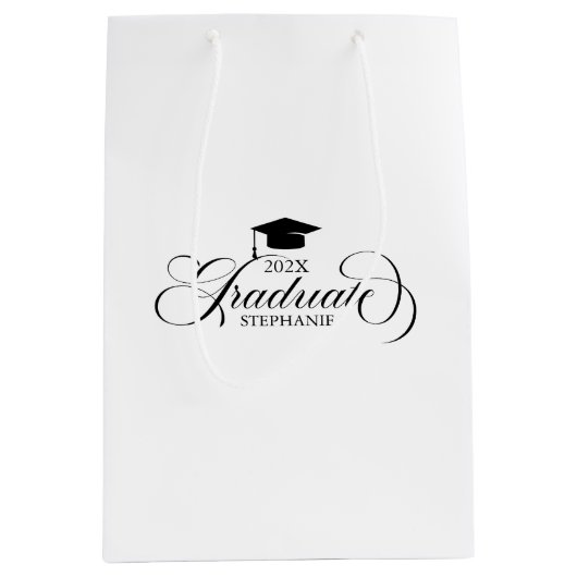 大学院エレガントブラックスクリプトタイポグラフィ ミディアムペーパーバッグ (正面)