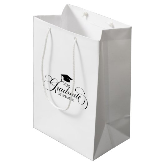 大学院エレガントブラックスクリプトタイポグラフィ ミディアムペーパーバッグ (正面アングル)