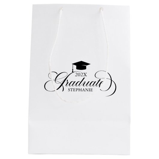 大学院エレガントブラックスクリプトタイポグラフィ ミディアムペーパーバッグ (裏面)