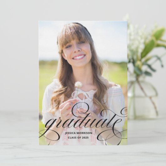 大学院エレガントブラックスクリプトフォトグラードパーティー 招待状 (スタンド正面)