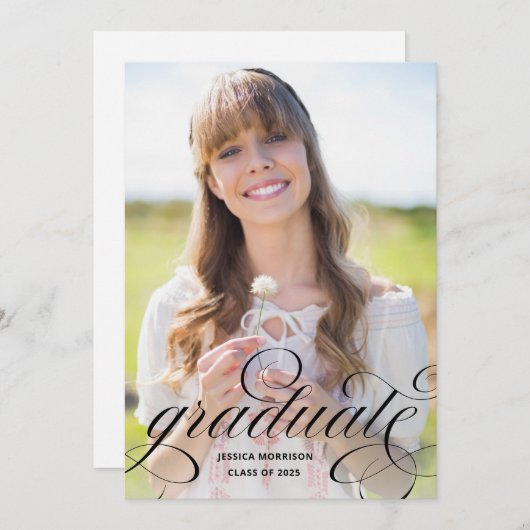 大学院エレガントブラックスクリプトフォトグラードパーティー 招待状 (正面/裏面)