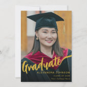 大学院エレガント写真金ゴールドスクリプトブラック 案内状 (正面)