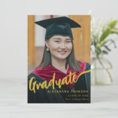 大学院エレガント写真金ゴールドスクリプトブラック 案内状 (スタンド正面)