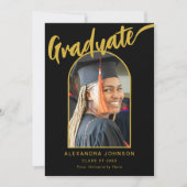 大学院エレガント写真Archブラックと金ゴールドスクリプト 案内状 (正面)