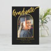 大学院エレガント写真Archブラックと金ゴールドスクリプト 案内状 (スタンド正面)