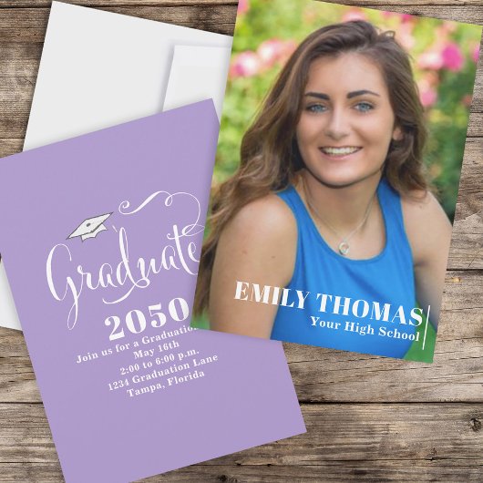 大学院エレガント書道スクリプトピンク写真 招待状