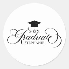 大学院エレガント白黒スクリプトタイポグラフィ ラウンドシール