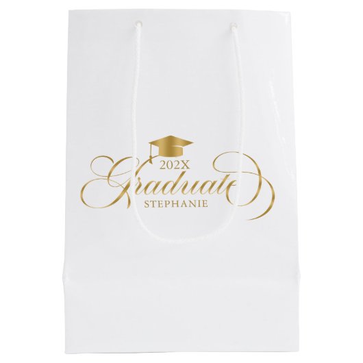 大学院エレガント金ゴールドスクリプトタイポグラフィ ミディアムペーパーバッグ (裏面)