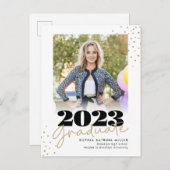 大学院エレガント金ゴールドドット写真卒業 案内ポストカード (正面/裏面)