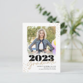 大学院エレガント金ゴールドドット写真卒業 案内ポストカード (スタンド正面)