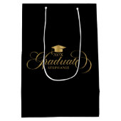 大学院エレガント金ゴールドブラックスクリプトタイポグラフィ ミディアムペーパーバッグ (裏面)