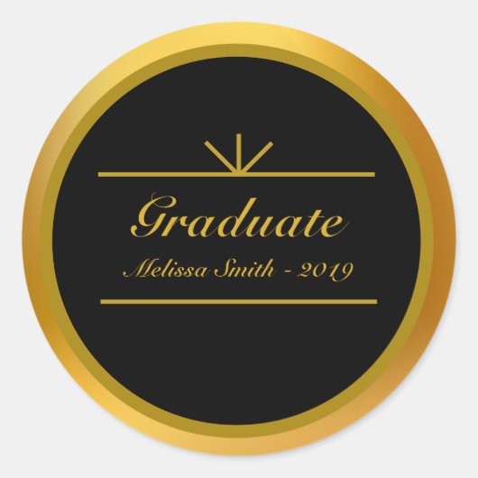 大学院エレガント金ゴールド&ブラックシール ラウンドシール (正面)