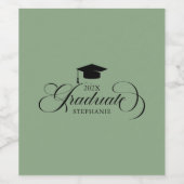 大学院エレガント黒緑スクリプトタイポグラフィ ワインラベル (シングルラベル)