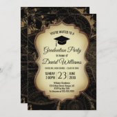 大学院キャップヴィンテージ世界地図卒業パーティー 招待状 (正面/裏面)