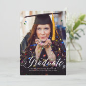 大学院クラシックのスクリプト写真の垂直方向の卒業 案内状 (スタンド正面)