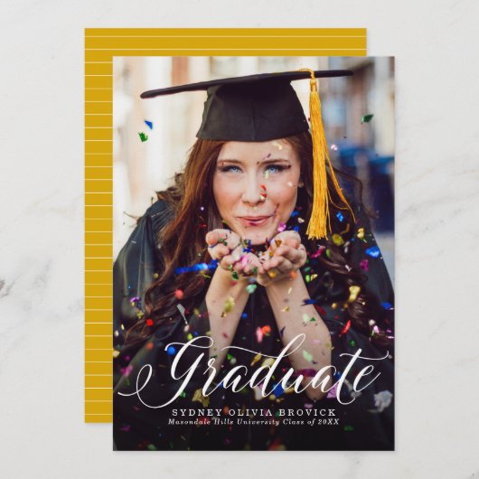 大学院クラシックのスクリプト写真の垂直方向の卒業 案内状 (正面/裏面)