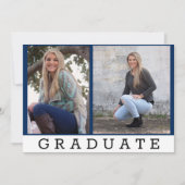 大学院クラシックの青2枚の写真を追加カスタム 案内状 (正面)