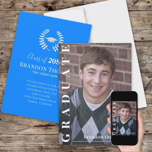 大学院クラシック写真シンプル賞Azure Blue 招待状