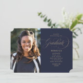 大学院クラシック脚本ネイビー写真卒業 案内状 (スタンド正面)
