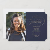 大学院クラシック脚本ネイビー写真卒業 案内状 (正面)