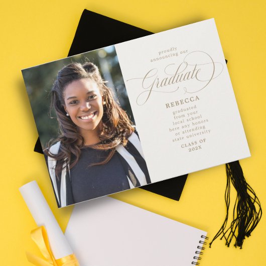 大学院クラシック金ゴールド写真卒業 案内状