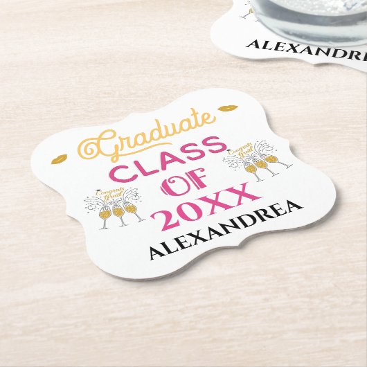 大学院クラスのおめでとうのパーソナライズ ペーパーコースター (アングル)