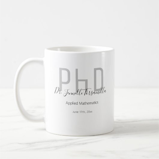 大学院グレーブラックネームPhD コーヒーマグカップ (左)