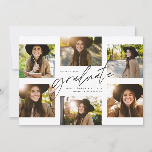 大学院コラージュ6枚の写真モダン卒業 案内状 (正面)