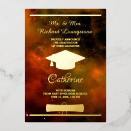 大学院ゴールドフォイルレッド銀河系発表 箔招待状