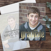 大学院シンプルフォトブラックと金ゴールドタイポグラフィ 招待状