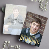 大学院シンプルフォトブラックと金ゴールドタイポグラフィ 招待状