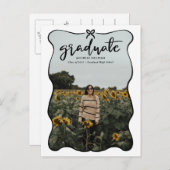 大学院スクリプトかわいい弓ハート枠 | フォト 案内ポストカード (正面/裏面)