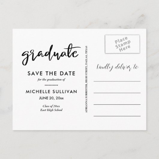 大学院スクリプトかわいい弓ハート枠 | フォト 案内ポストカード (裏面)