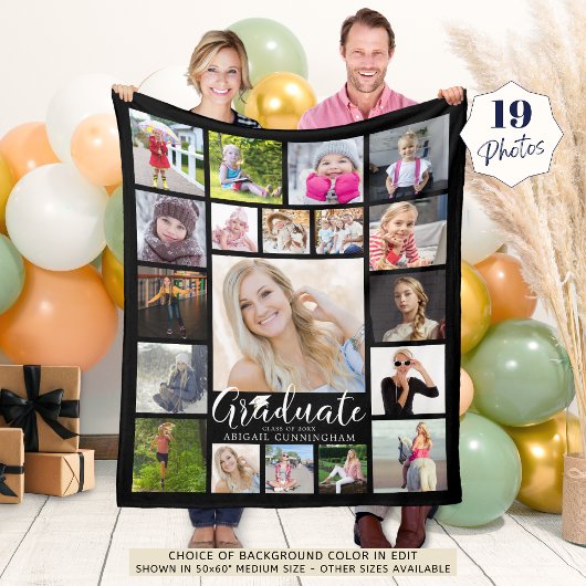 大学院スクリプトタイポグラフィ19フォトコラージブラック フリースブランケット