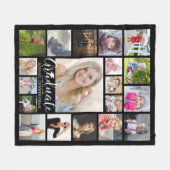 大学院スクリプトタイポグラフィ19フォトコラージブラック フリースブランケット (正面(横))