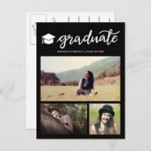 大学院スクリプトブラック卒業写真コラージュ インビテーションポストカード (正面/裏面)