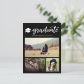 大学院スクリプトブラック卒業写真コラージュ インビテーションポストカード (スタンド正面)
