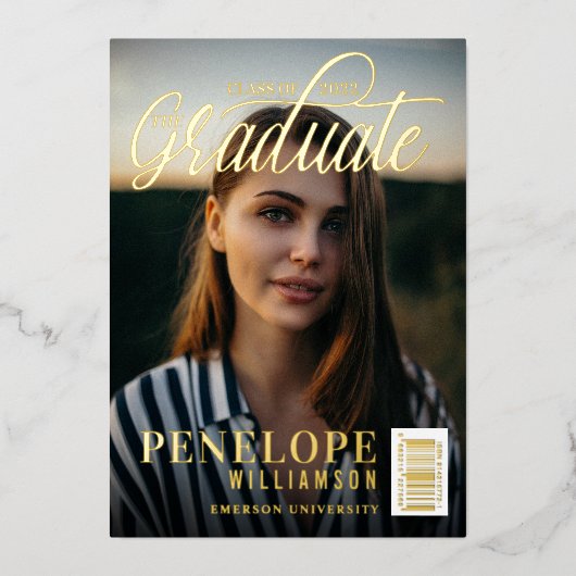 大学院スクリプト写真雑誌の卒業 箔招待状 (正面)